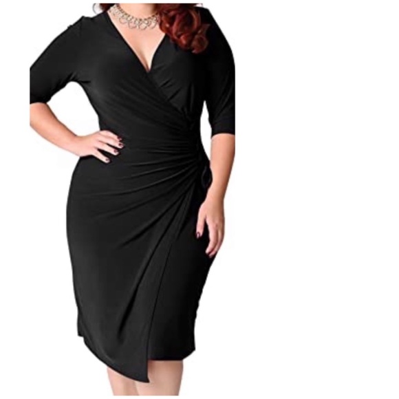 Dresses & Skirts - Black Ruched Waist Wrap Dress Size 2X NWT❤️